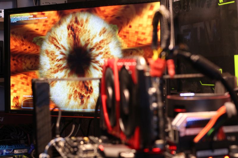 Quality-control lab technician running a graphics burn-in cycle
